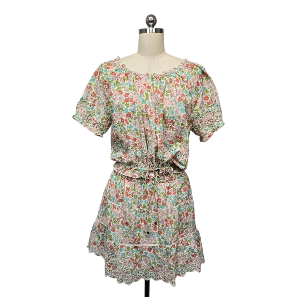 Jennifer & Grace Floral Eyelet Cinched Waist Skirt Set Short Sleeve‎ Boho Large